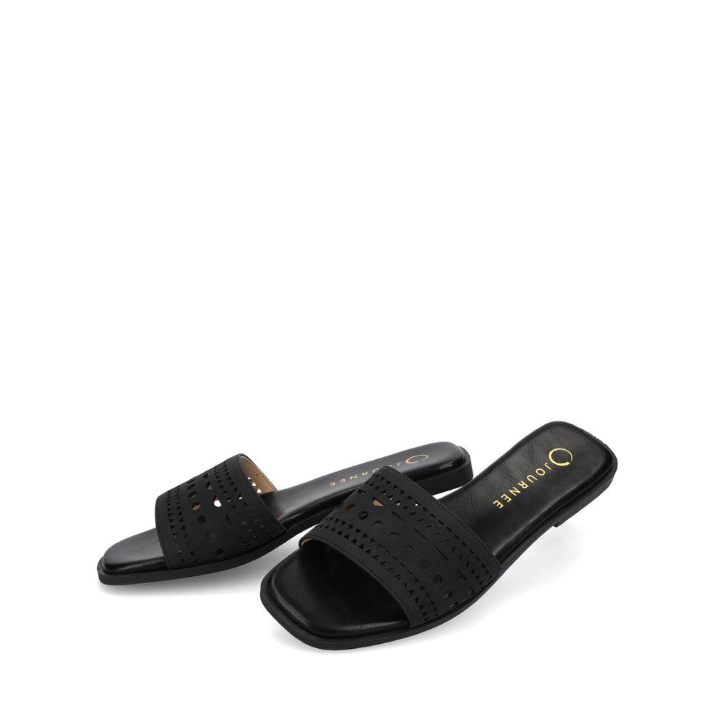 BRODIE SLIDE SANDALS IN FAUX LEATHER