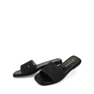 BRODIE SLIDE SANDALS IN VEGAN LEATHER - Black PU