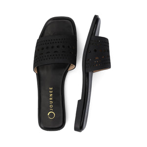 BRODIE SLIDE SANDALS IN VEGAN LEATHER - Black PU