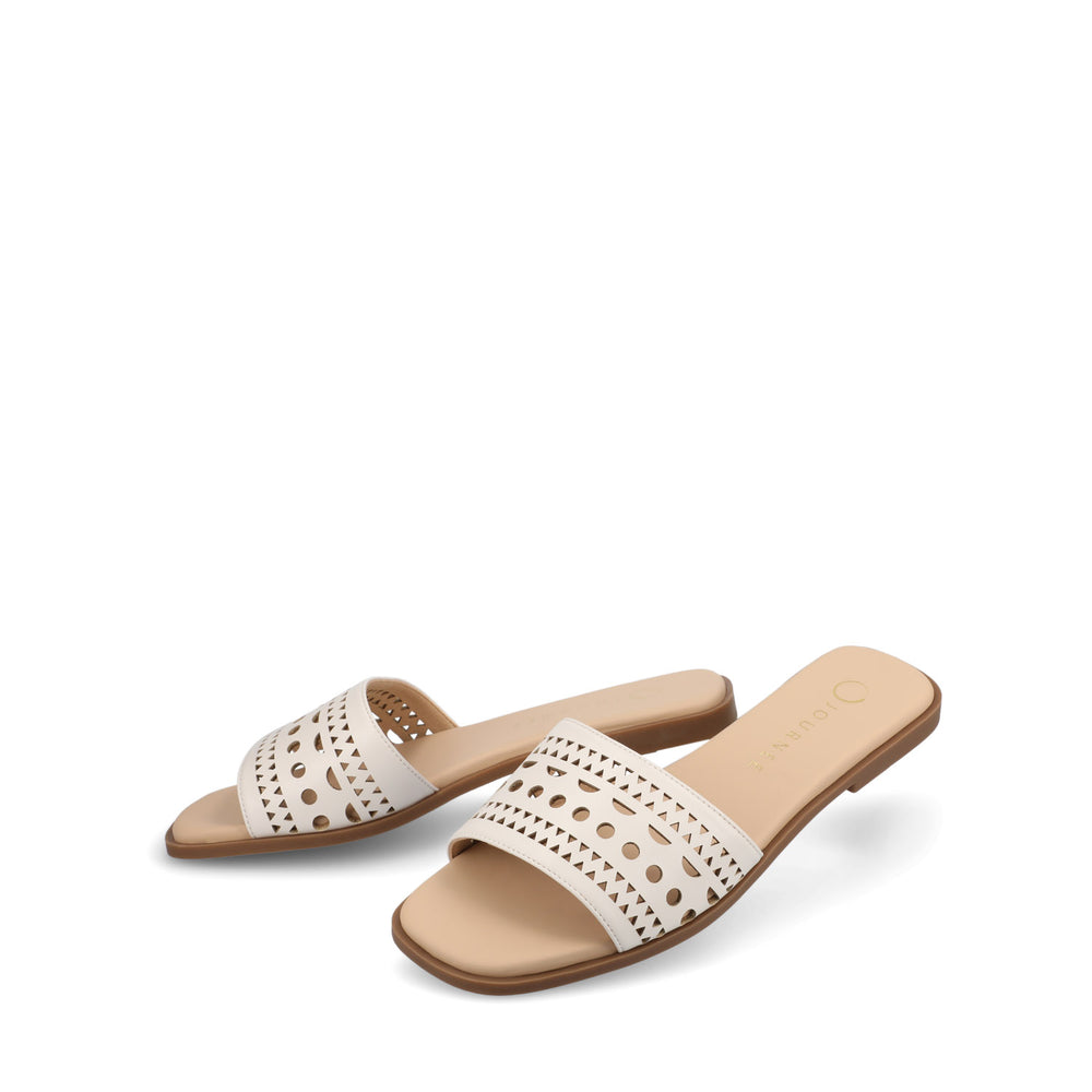 BRODIE SLIDE SANDALS IN FAUX LEATHER