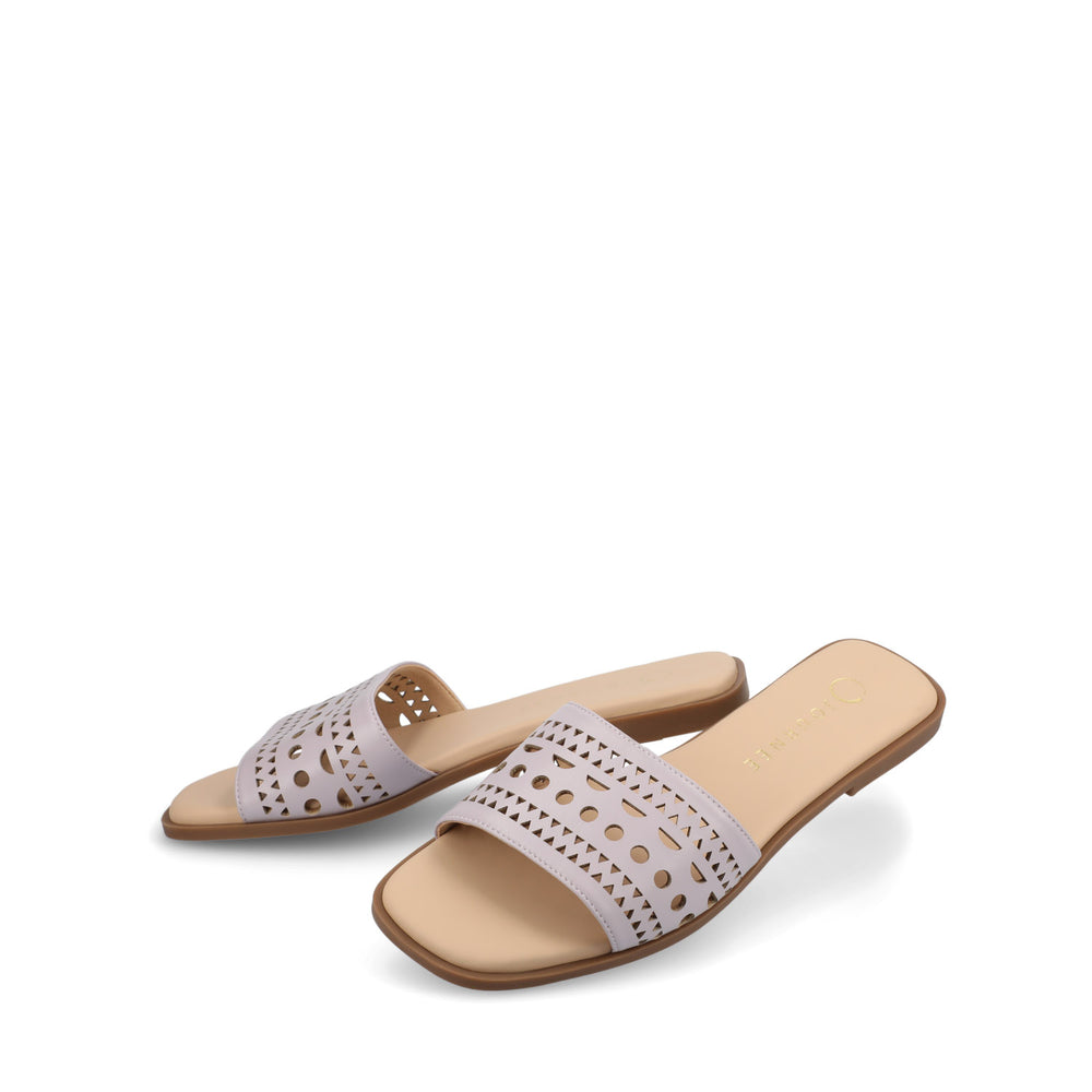 BRODIE SLIDE SANDALS IN FAUX LEATHER