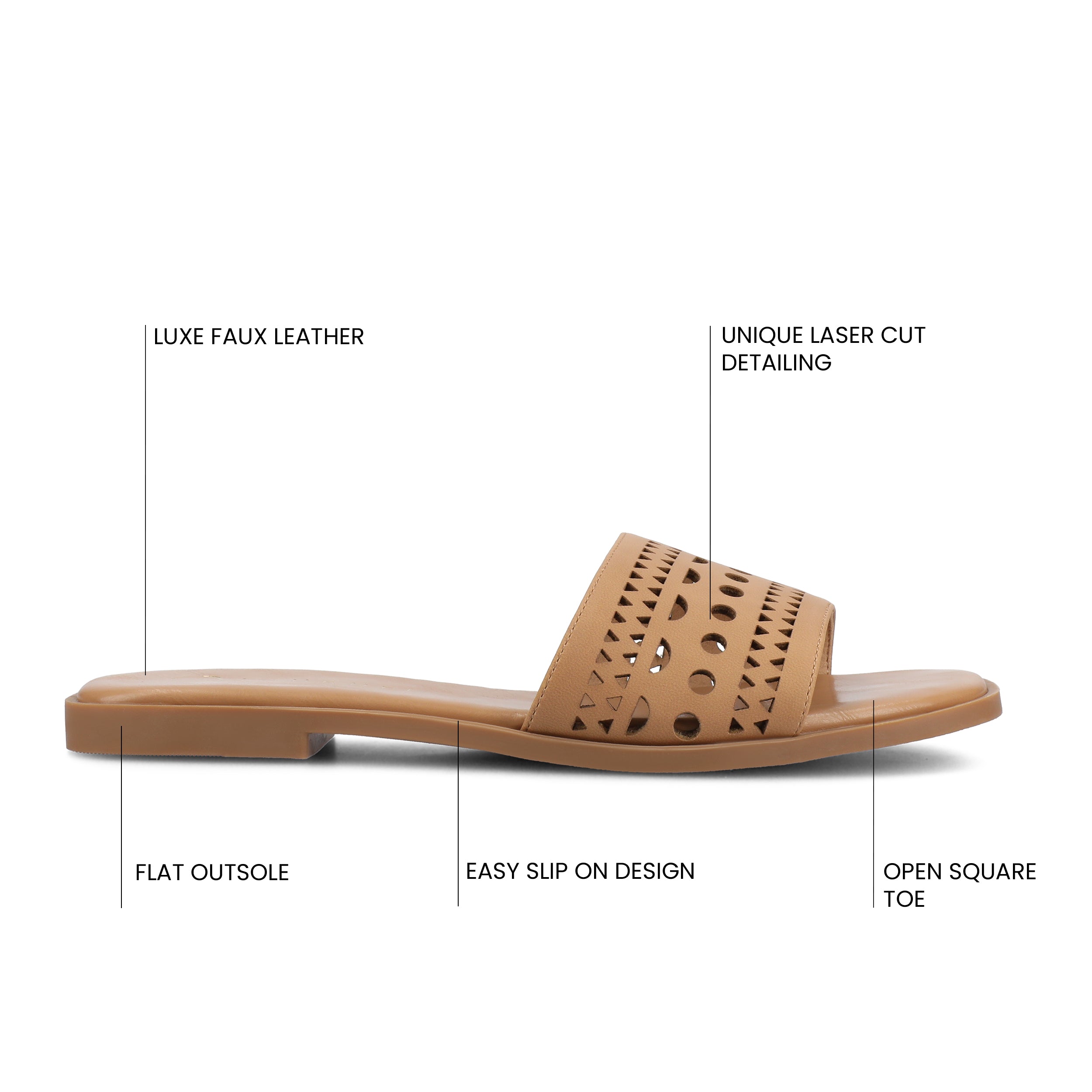 BRODIE SLIDE SANDALS IN VEGAN LEATHER - Tan PU