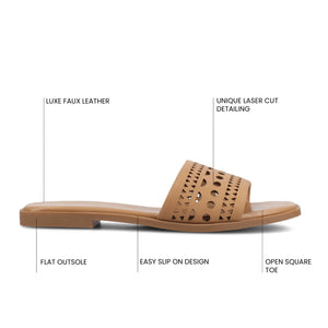 BRODIE SLIDE SANDALS IN VEGAN LEATHER - Tan PU