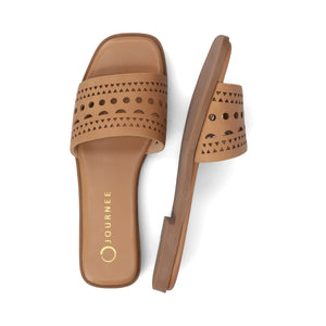 BRODIE SLIDE SANDALS IN VEGAN LEATHER - Tan PU