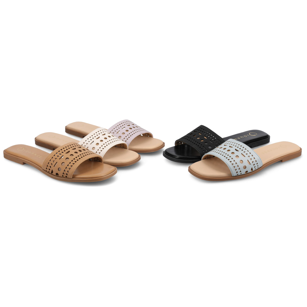 BRODIE SLIDE SANDALS IN FAUX LEATHER