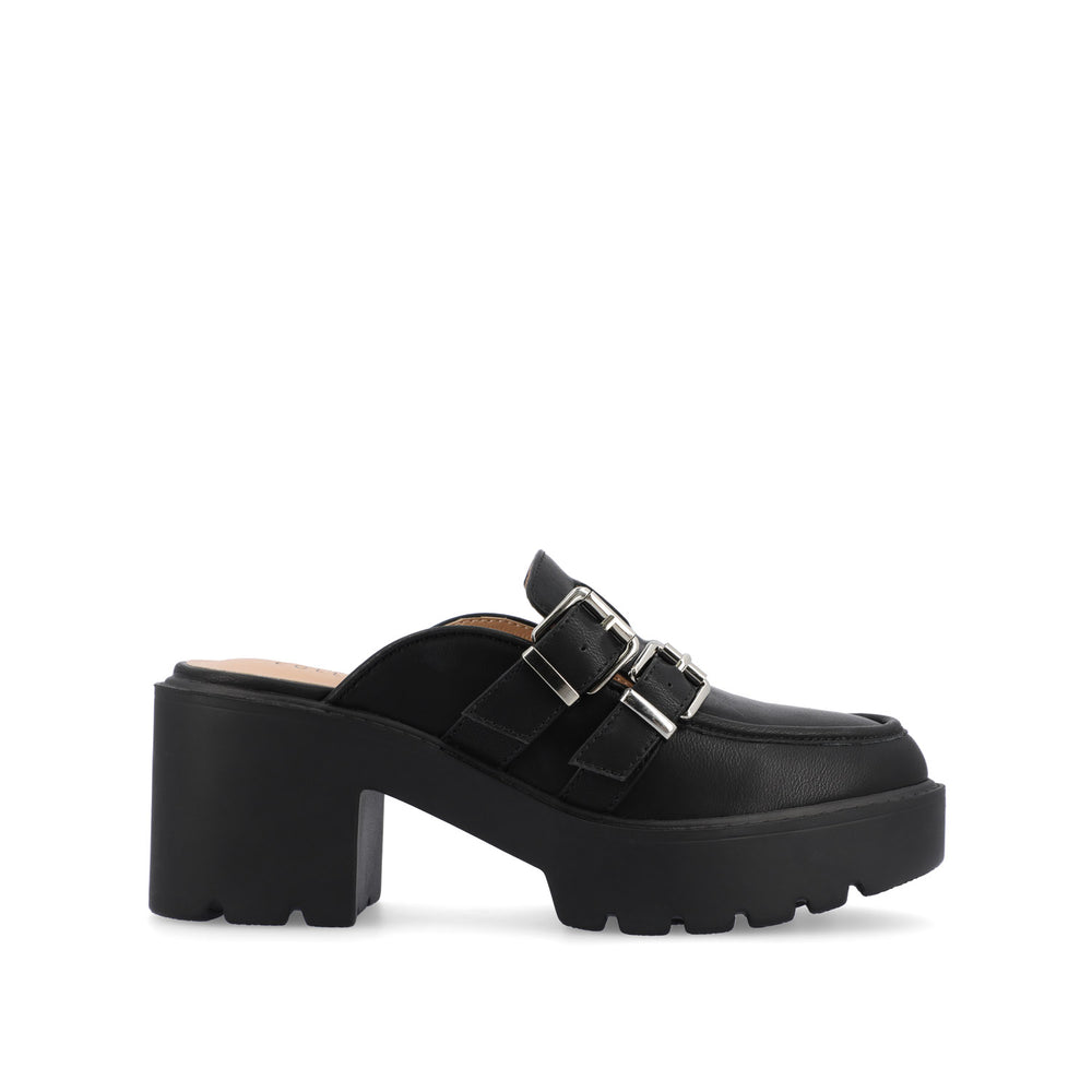 BRYDIE BLOCK HEEL LOAFERS IN FAUX LEATHER