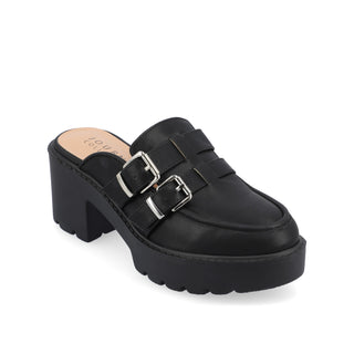 BRYDIE BLOCK HEEL LOAFERS IN FAUX LEATHER