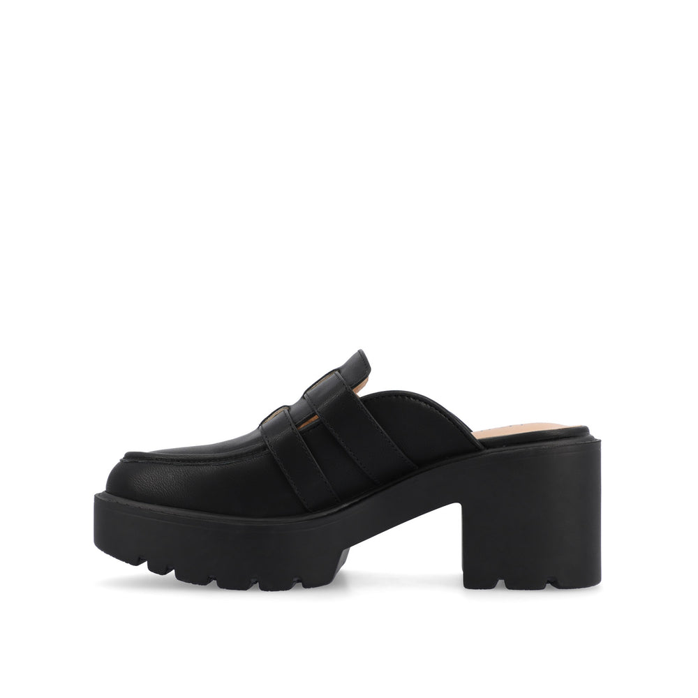 BRYDIE BLOCK HEEL LOAFERS IN FAUX LEATHER