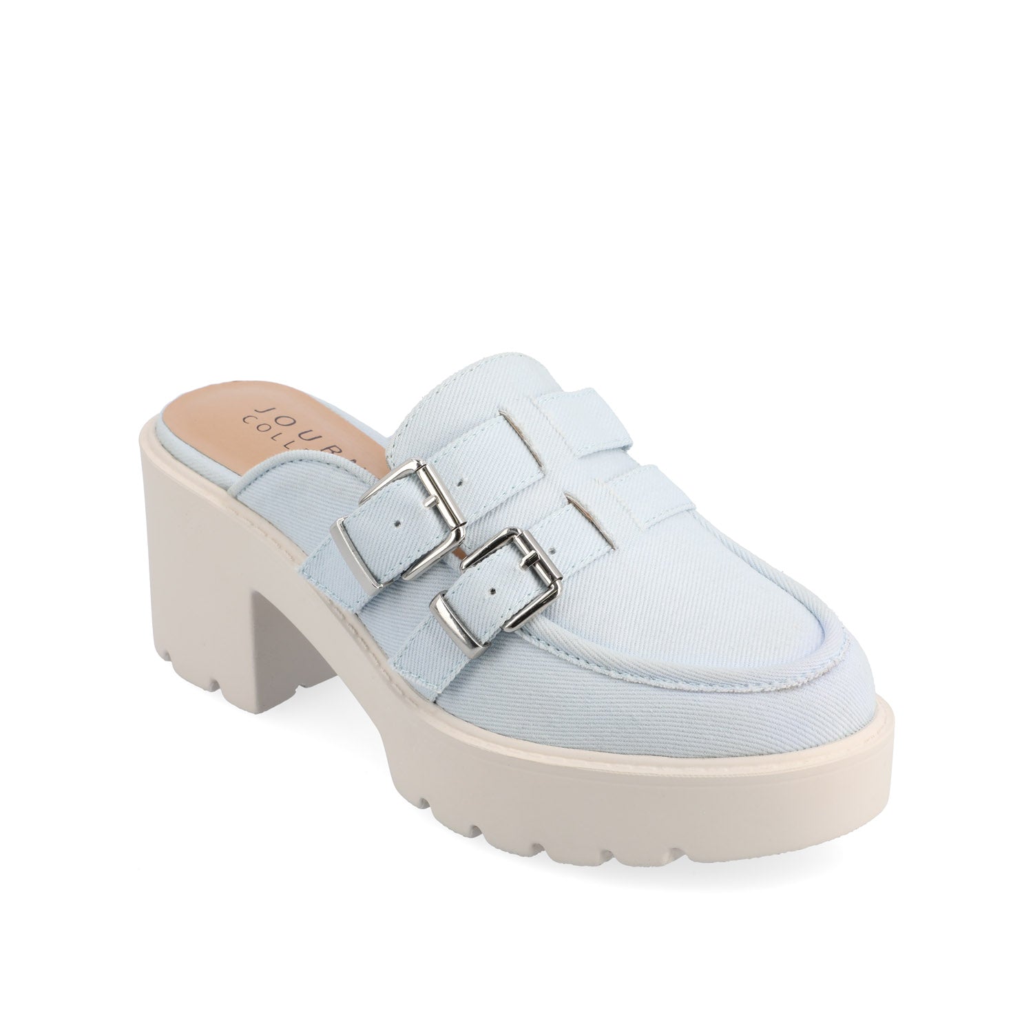 BRYDIE BLOCK HEEL LOAFERS IN VEGAN LEATHER - Light Denim