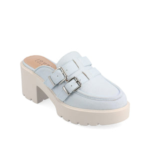 BRYDIE BLOCK HEEL LOAFERS IN VEGAN LEATHER - Light Denim