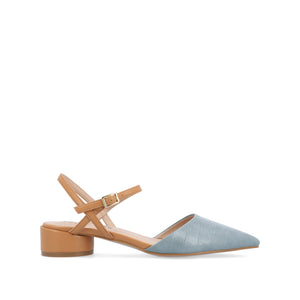 BRYNN LOW BLOCK HEELED FLATS IN VEGAN LEATHER - Blue