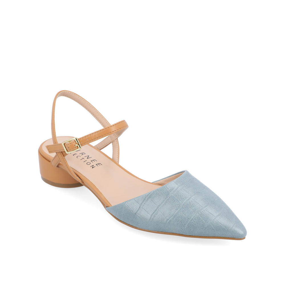 BRYNN LOW BLOCK HEELED FLATS IN FAUX LEATHER