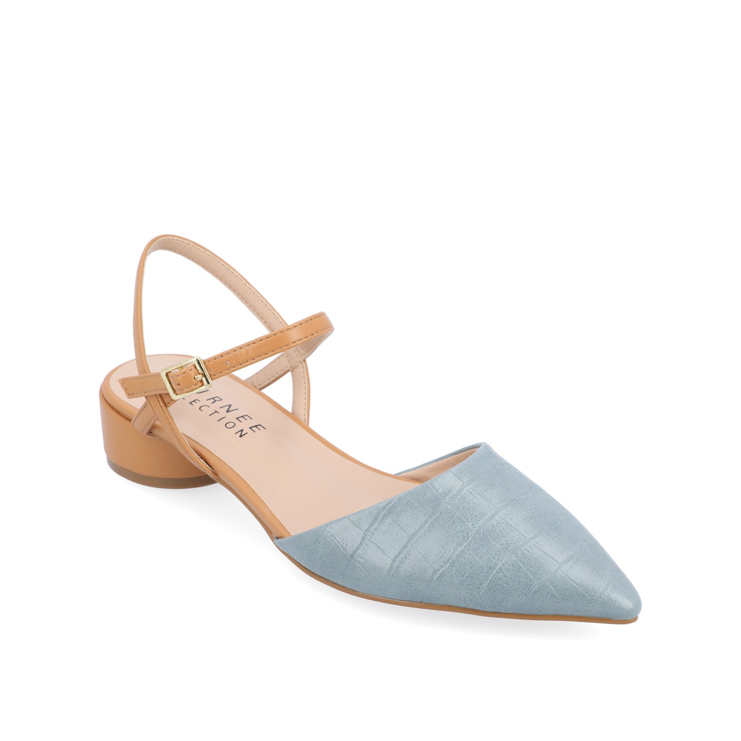 BRYNN LOW BLOCK HEELED FLATS IN VEGAN LEATHER - Blue