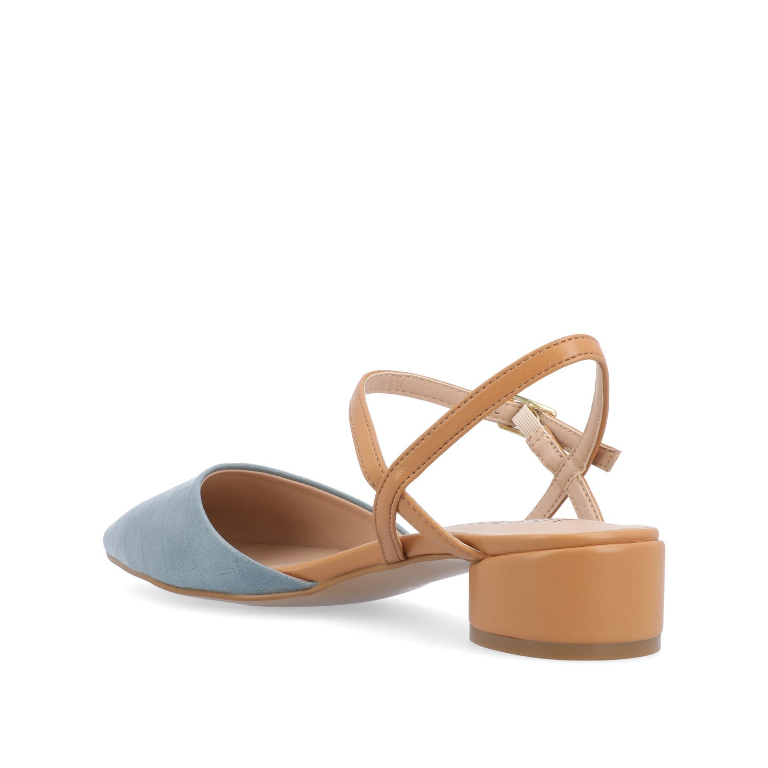 BRYNN LOW BLOCK HEELED FLATS IN VEGAN LEATHER - Blue