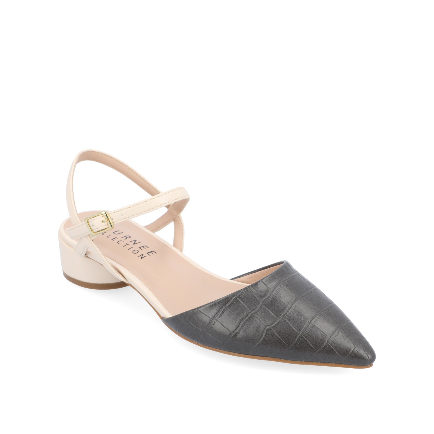 BRYNN LOW BLOCK HEELED FLATS IN VEGAN LEATHER - Charcoal
