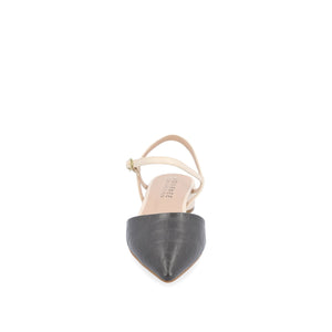 BRYNN LOW BLOCK HEELED FLATS IN VEGAN LEATHER - Charcoal