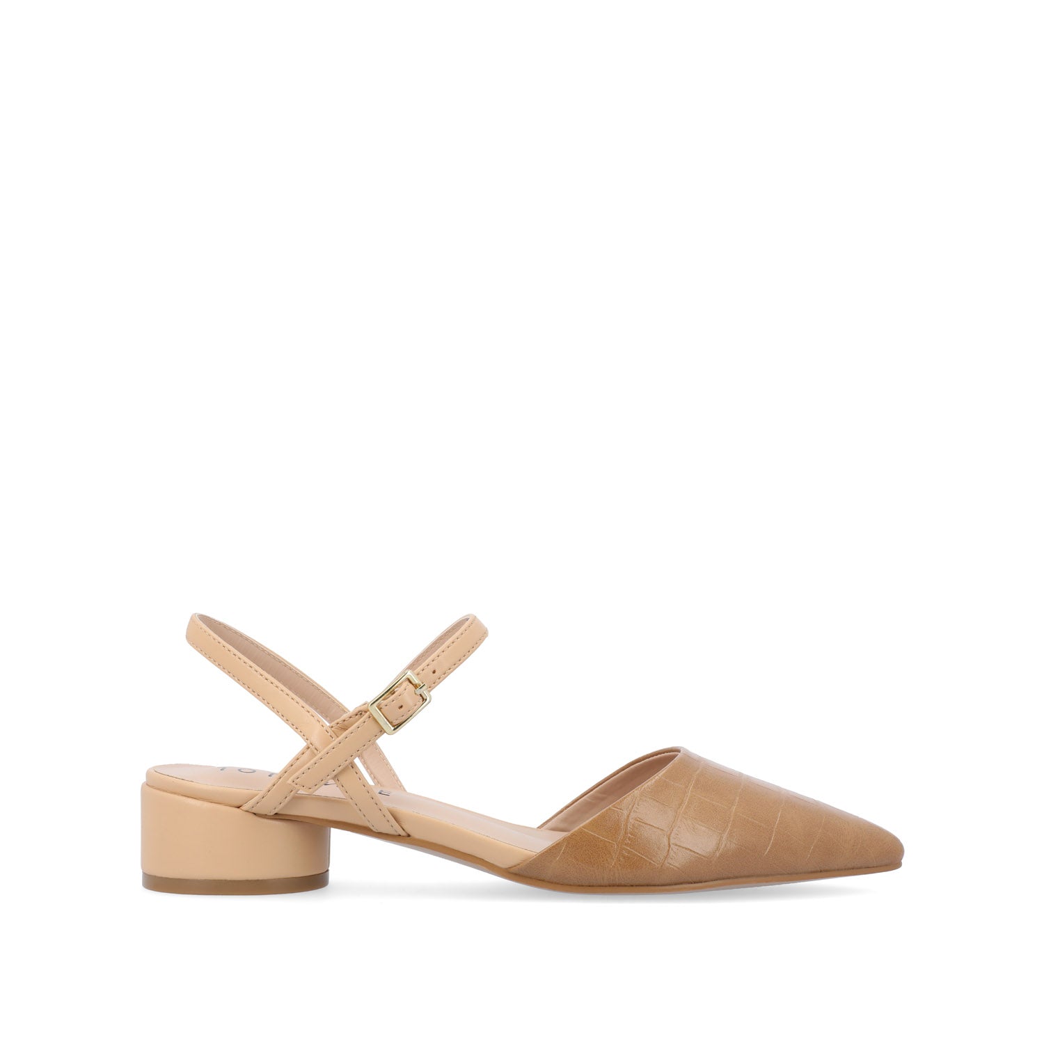 BRYNN LOW BLOCK HEELED FLATS IN VEGAN LEATHER - Tan