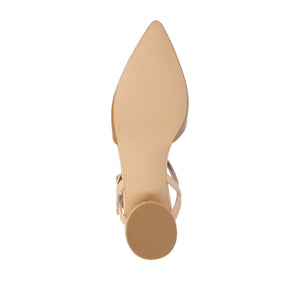 BRYNN LOW BLOCK HEELED FLATS IN FAUX LEATHER