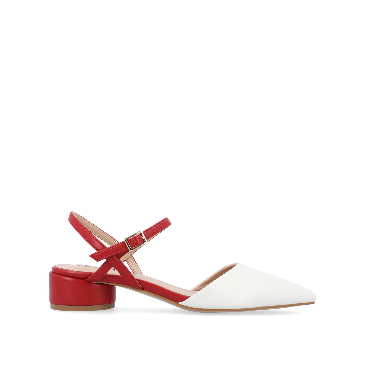 BRYNN LOW BLOCK HEELED FLATS IN VEGAN LEATHER - White