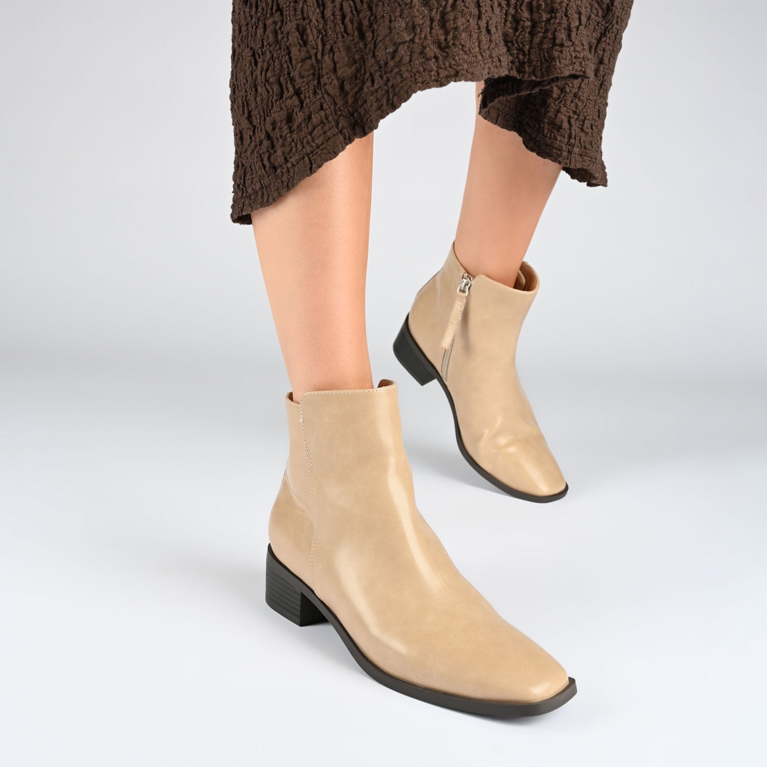 CAPPRI SQUARE TOE BOOTIES IN WIDE - Off White PU