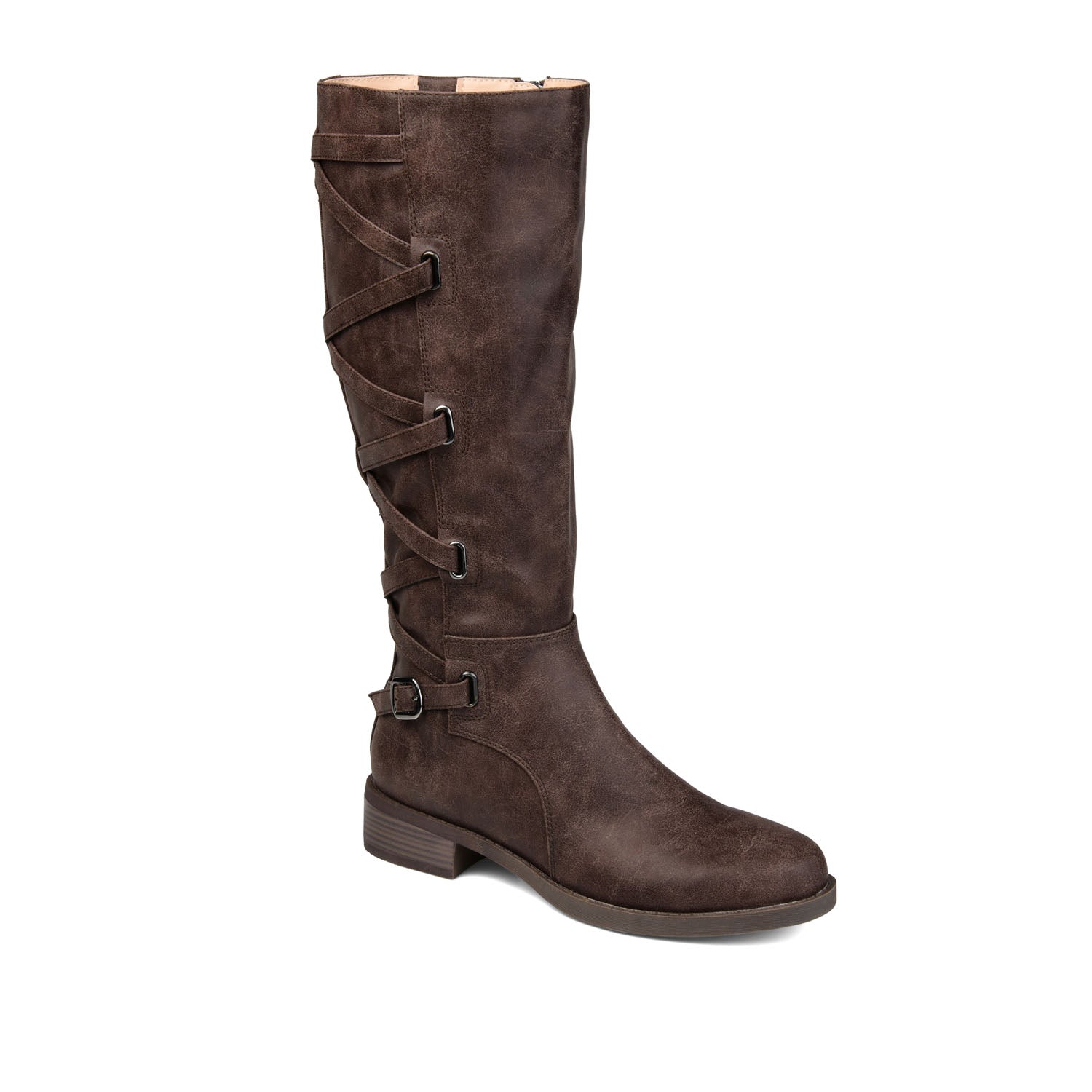 CARLY RIDING BOOTS IN X-WIDE CALF - Brown PU