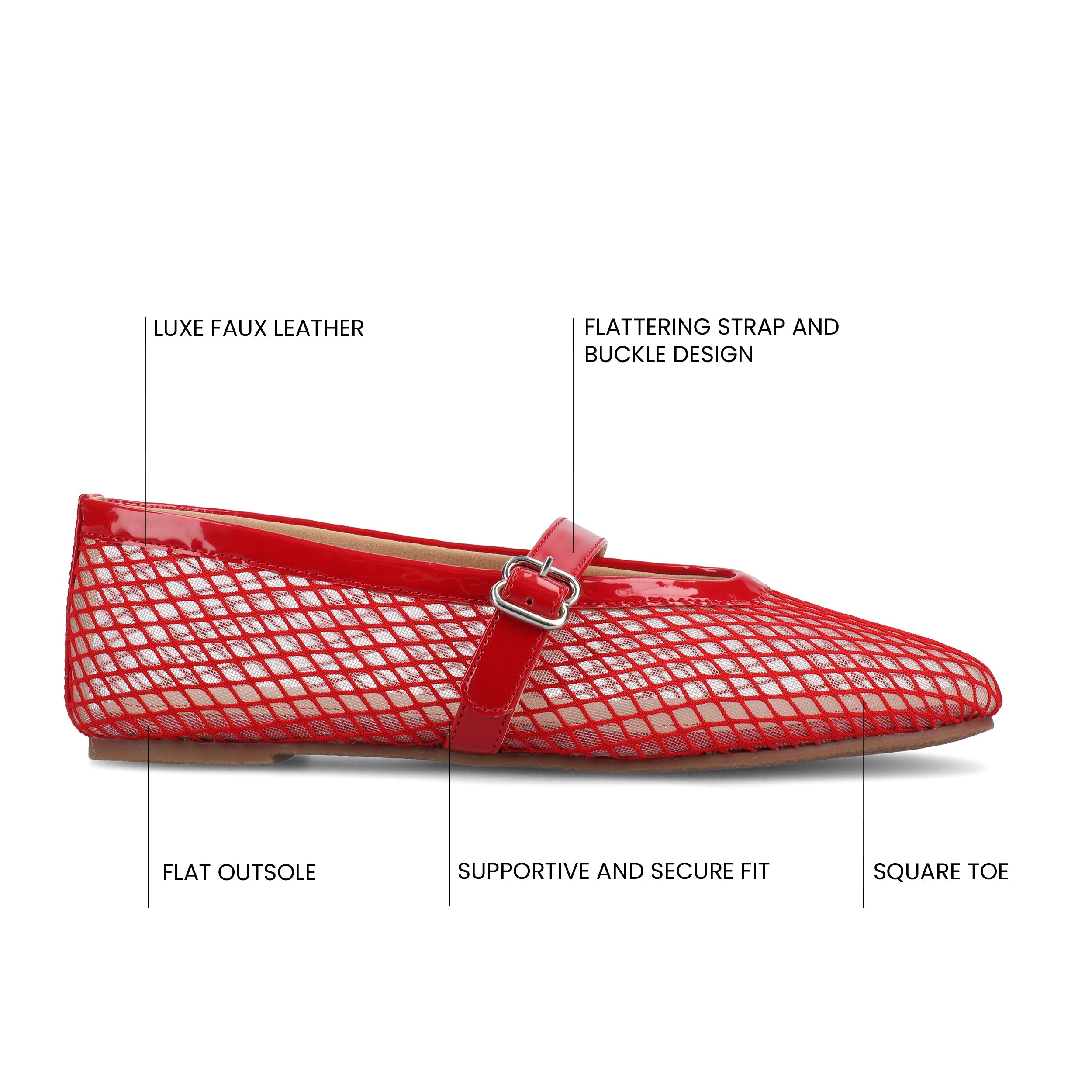 CASHA MARY JANE FLATS IN MESH - Red Mesh