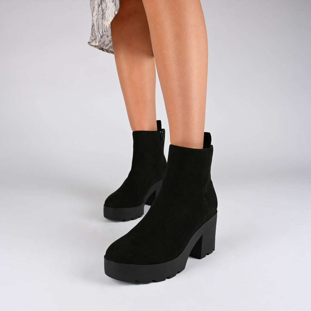 CASSIDY LUG SOLE BOOTIES IN FAUX SUEDE