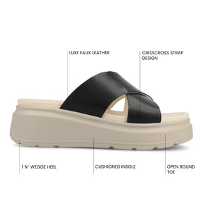 CATHIE CRISSCROSS SLIP ON WEDGE SANDALS - Black