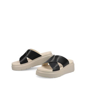 CATHIE CRISSCROSS SLIP ON WEDGE SANDALS - Black