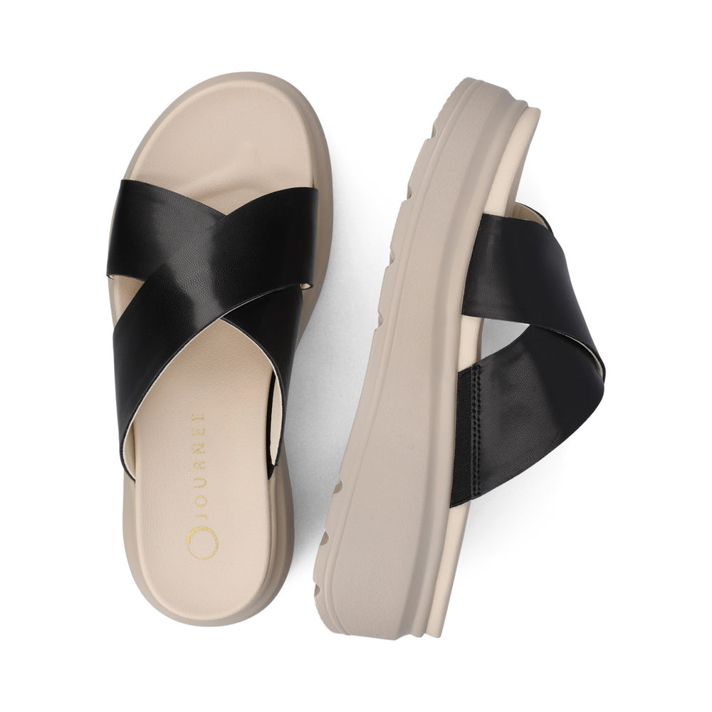 CATHIE CRISSCROSS SLIP ON WEDGE SANDALS