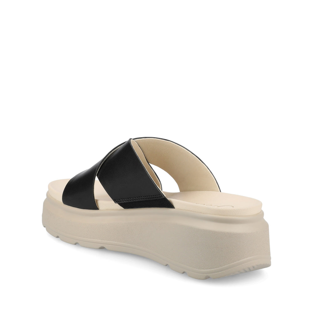 CATHIE CRISSCROSS SLIP ON WEDGE SANDALS