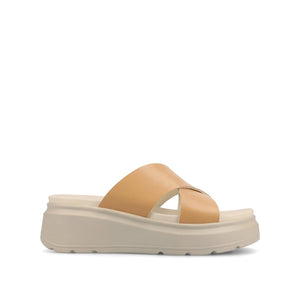 CATHIE CRISSCROSS SLIP ON WEDGE SANDALS - Tan