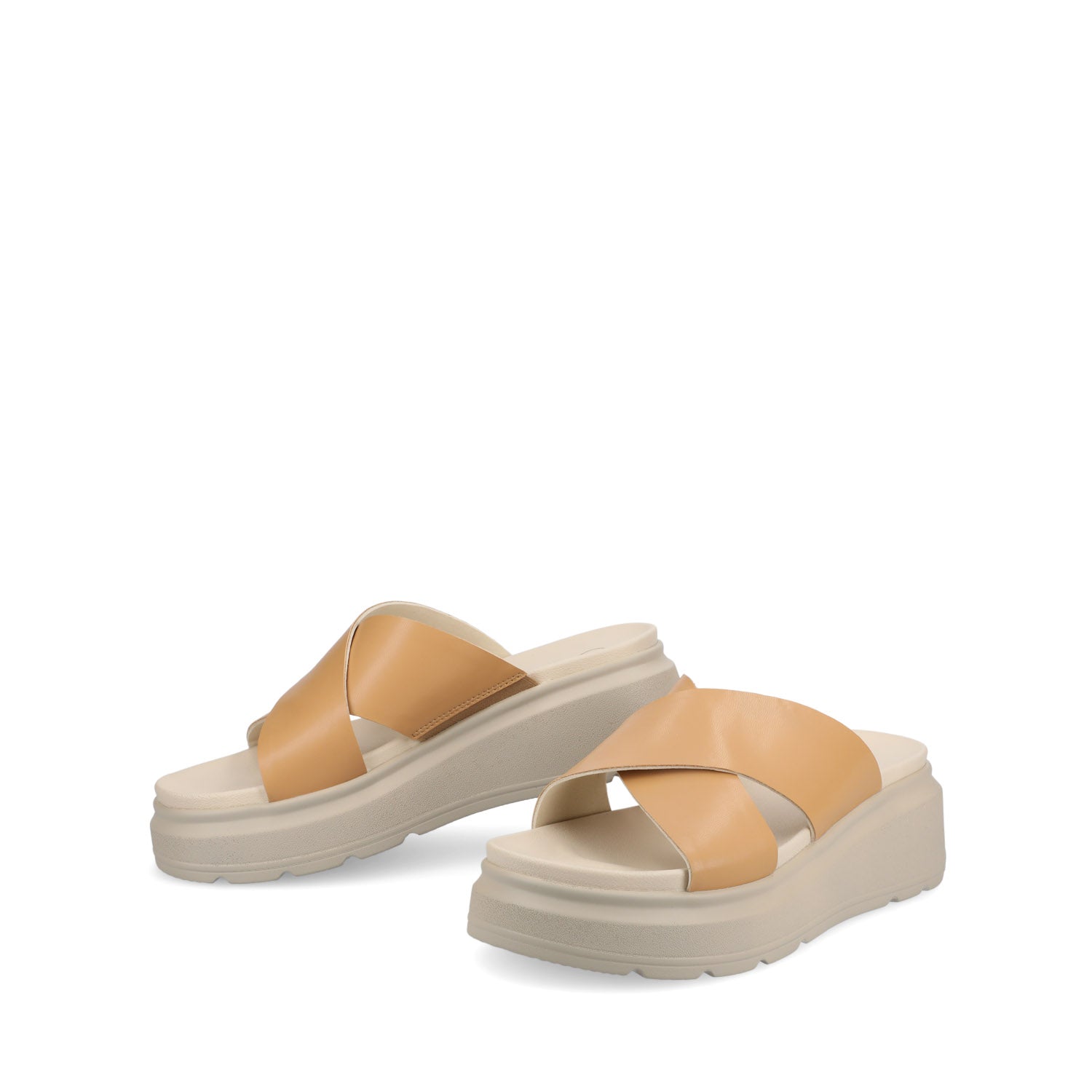 CATHIE CRISSCROSS SLIP ON WEDGE SANDALS - Tan