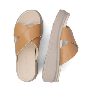 CATHIE CRISSCROSS SLIP ON WEDGE SANDALS - Tan