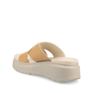 CATHIE CRISSCROSS SLIP ON WEDGE SANDALS - Tan