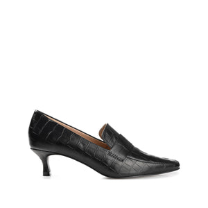 CELINA KITTEN LOAFER HEELS IN CROCO - Black