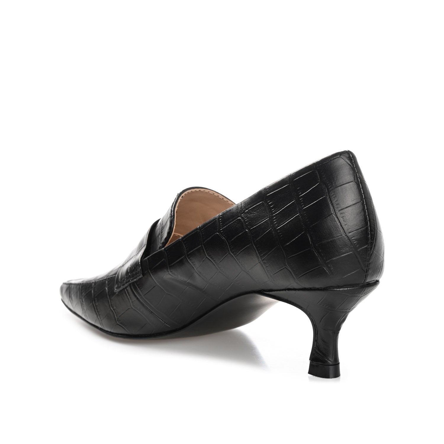 CELINA KITTEN LOAFER HEELS IN CROCO - Black