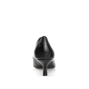 CELINA KITTEN LOAFER HEELS IN CROCO - Black
