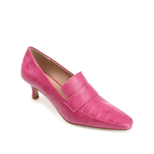CELINA KITTEN LOAFER HEELS IN CROCO - Fuchsia