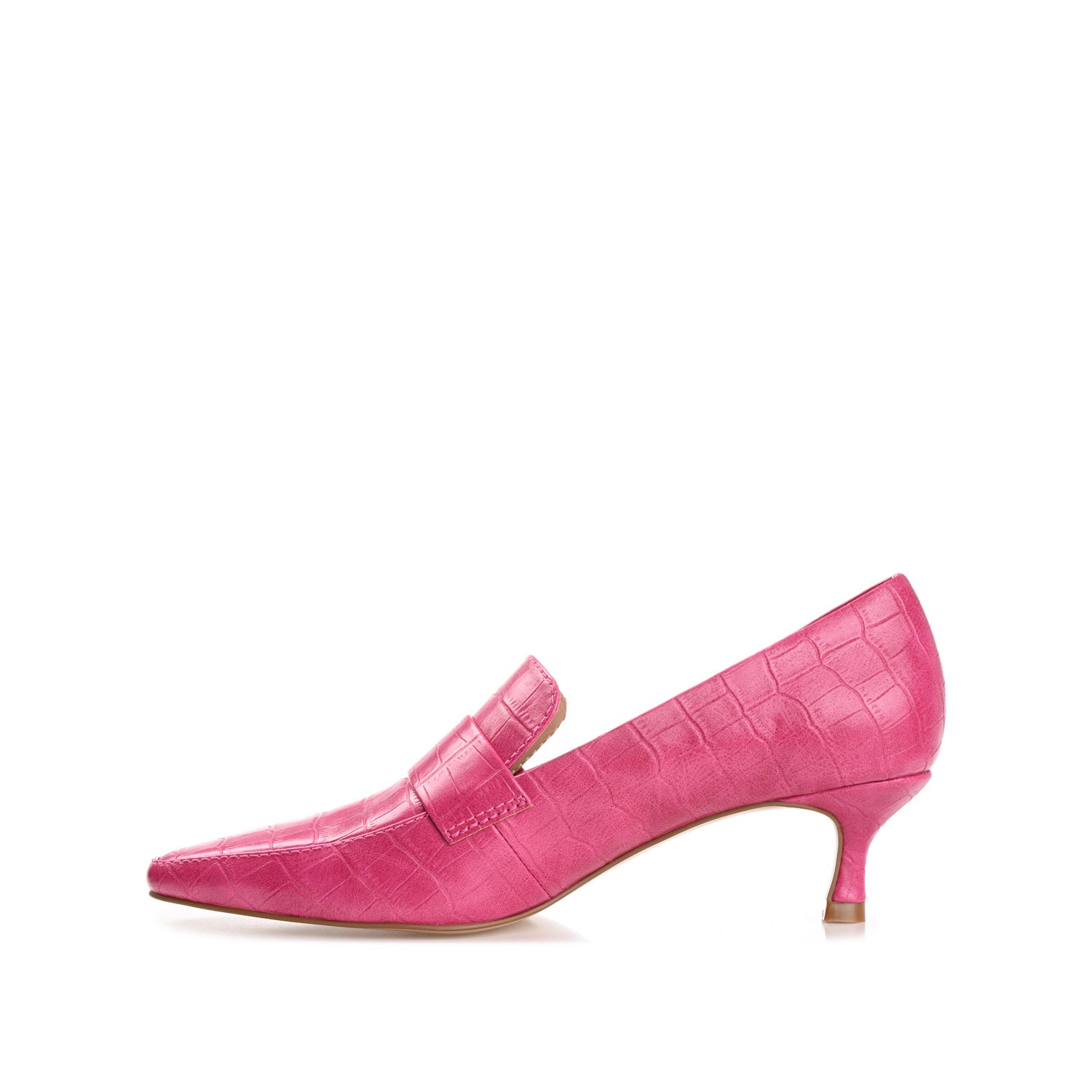 CELINA KITTEN LOAFER HEELS IN CROCO - Fuchsia