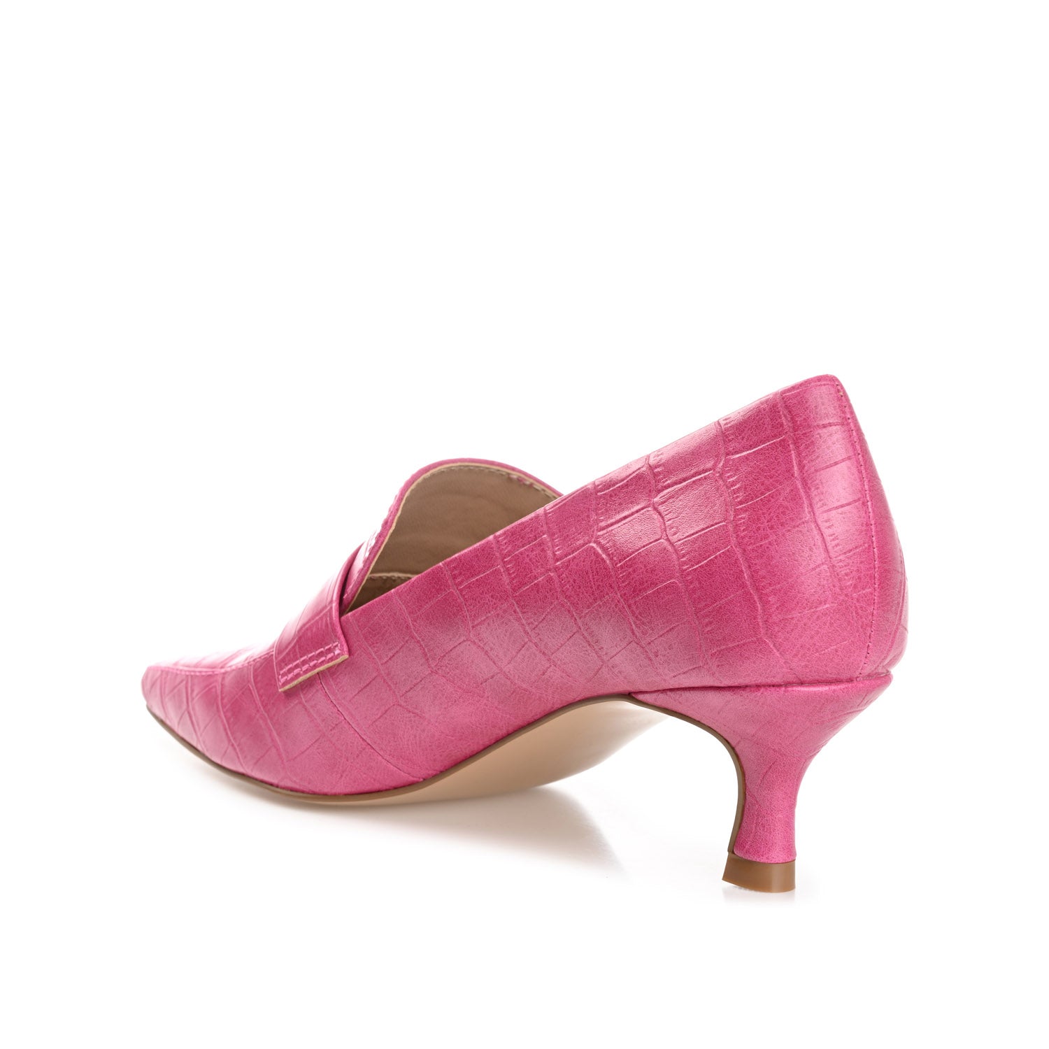 CELINA KITTEN LOAFER HEELS IN CROCO - Fuchsia