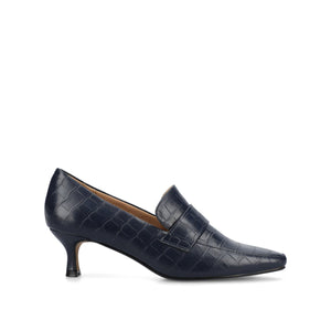CELINA KITTEN LOAFER HEELS IN CROCO STATEMENT - Navy Nubuck