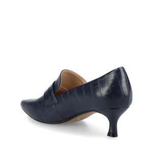 CELINA KITTEN LOAFER HEELS IN CROCO STATEMENT - Navy Nubuck