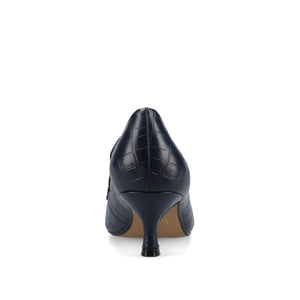 CELINA KITTEN LOAFER HEELS IN CROCO STATEMENT - Navy Nubuck