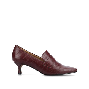 CELINA KITTEN LOAFER HEELS IN CROCO STATEMENT WIDE - Oxblood Nubuck