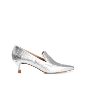CELINA KITTEN LOAFER HEELS IN CROCO - Silver Croco