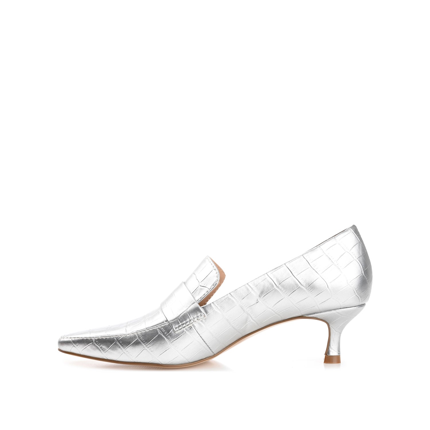 CELINA KITTEN LOAFER HEELS IN CROCO - Silver Croco