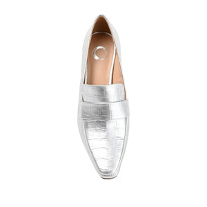 CELINA KITTEN HEEL LOAFERS IN WIDE - Silver Croco