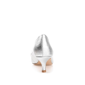 CELINA KITTEN HEEL LOAFERS IN WIDE - Silver Croco