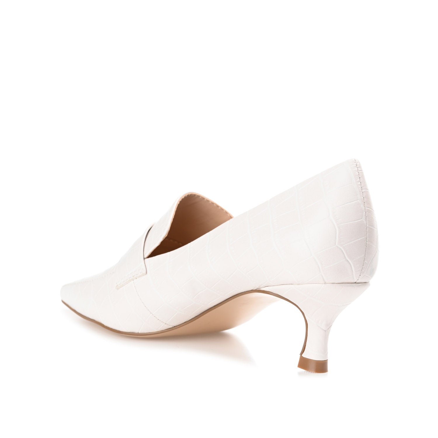 CELINA KITTEN LOAFER HEELS IN CROCO - White